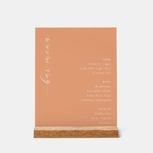 Minimalistisches orangefarbenes Barmenü-Schild Acrylschild
