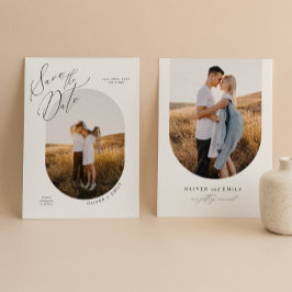 Minimalistisches Oval Wedding Foto Save the Date Einladung