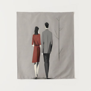 Minimalistisches Paar, das zusammen geht, moderne Wandteppich