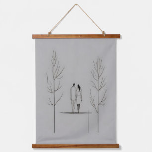 Minimalistisches Paar Moderne Kunst Wandteppich Mit Holzrahmen