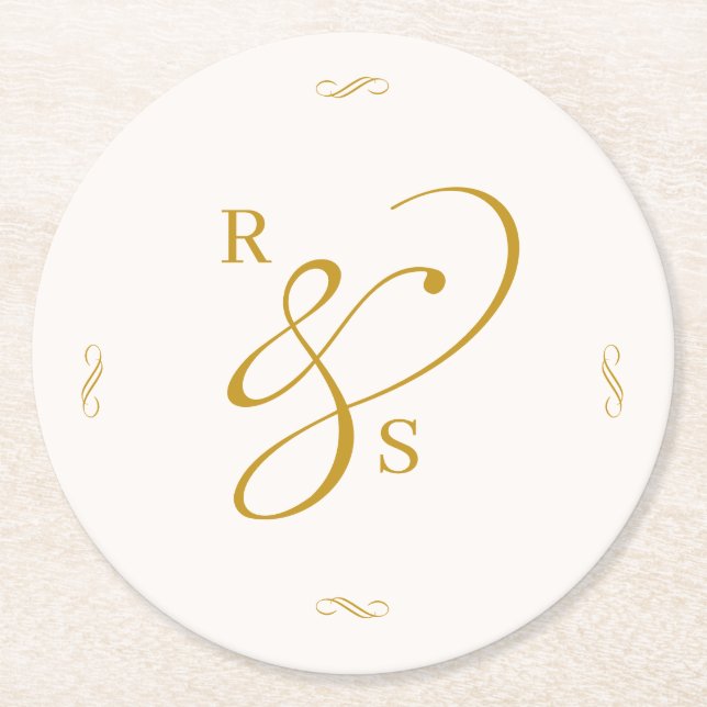Minimalistisches Paar-Monogramm Runder Pappuntersetzer (Vorderseite)