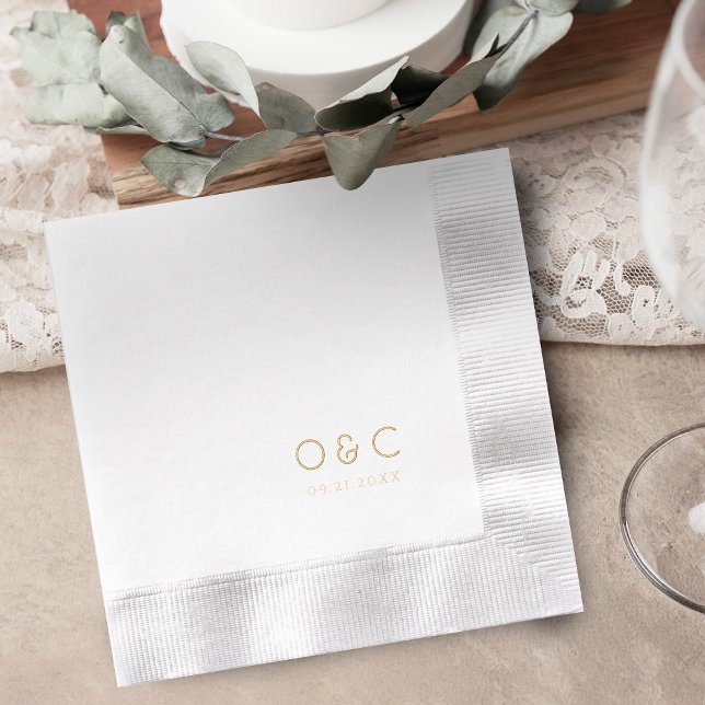 Minimalistisches Paarmogramm Retro-Hochzeit Servietten Mit Folie (Minimalist couples monogram retro wedding foil napkins)