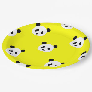 Minimalistisches Panda-Muster - Gelb Pappteller