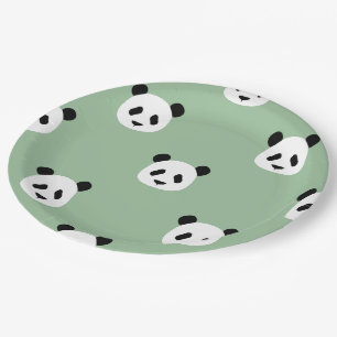 Minimalistisches Panda-Muster - Sage Green Pappteller