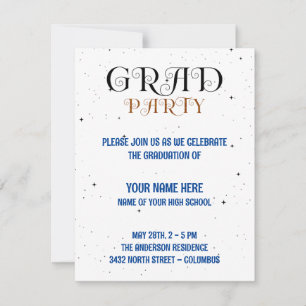 Minimalistisches Party Blau, Weiß und Schwarz RSVP Karte
