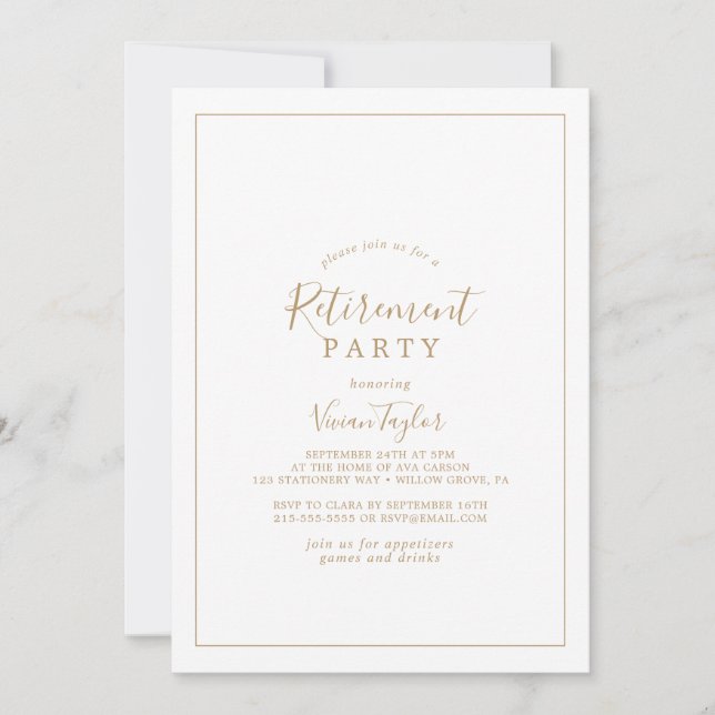 Minimalistisches Party für die Rückgabe von Gold Einladung (Vorderseite)