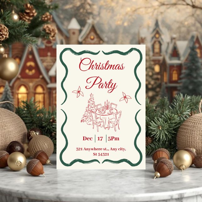 Minimalistisches Party Rot und Grün Einladung (Von Creator hochgeladen)