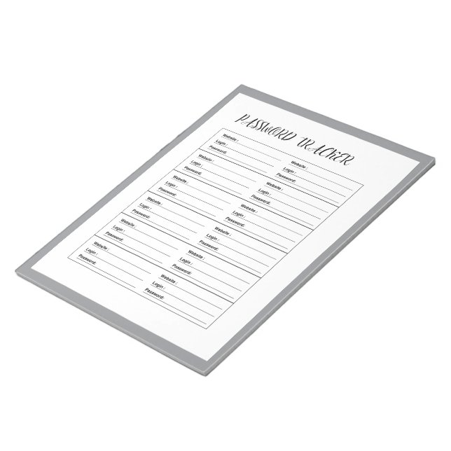 Minimalistisches Passwort-Tracker-Logbuch Notizblock (angewinkelt)