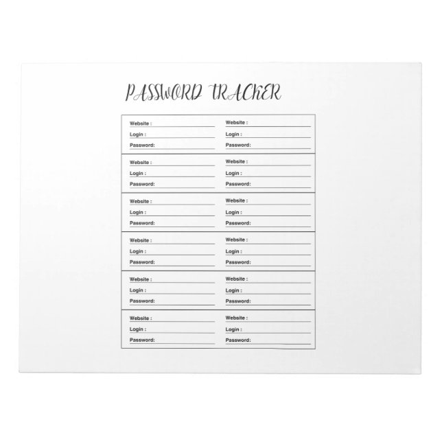 Minimalistisches Passwort-Tracker-Logbuch Notizblock (Vorderseite)