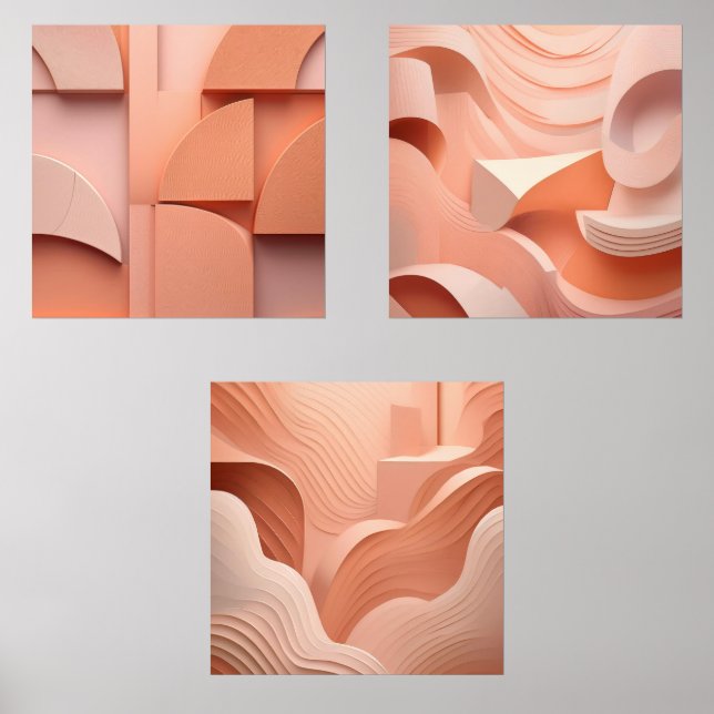 Minimalistisches Peach Abstrakt Art Modernes geome Bilderwand Sets (Vorderseite)