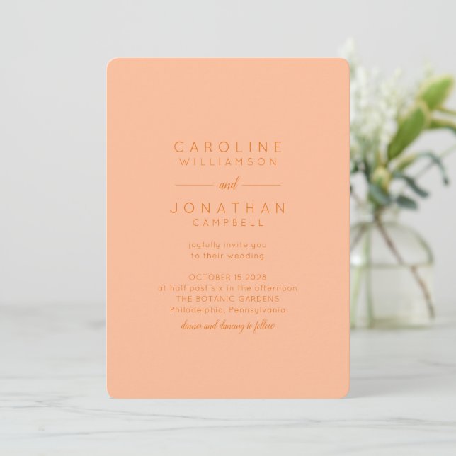 Minimalistisches Peach Orange Elegante Moderne Hoc Einladung (Stehend Vorderseite)