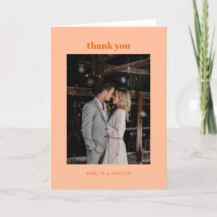 Minimalistisches Peach Orange Wedding Foto geklapp Dankeskarte