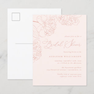 Minimalistisches Peonies-Brautparty mit Hand gezei Einladungspostkarte