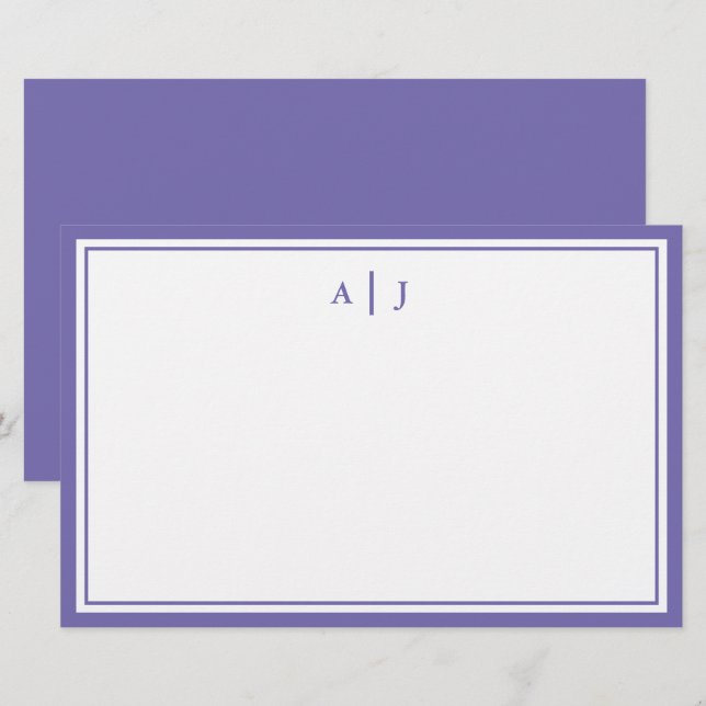 Minimalistisches Periwinkle-Monogramm Briefpapier (Vorne/Hinten)