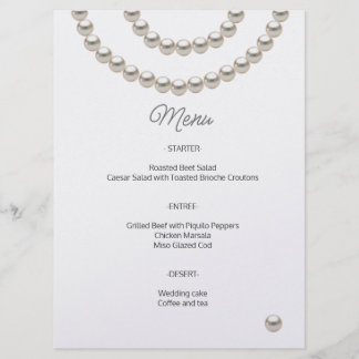 Minimalistisches Perlen-Hochzeitsmenü Menükarte