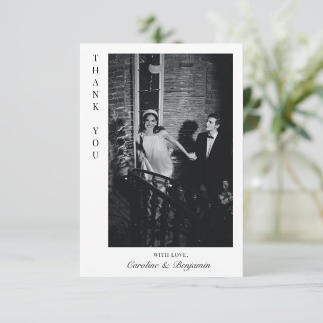 Minimalistisches Personalisiertes Foto Hochzeit mi Dankeskarte (Stehend Vorderseite)