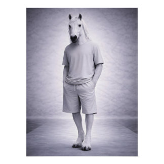 Minimalistisches Pferd in lässiger moderner Kleidu Poster