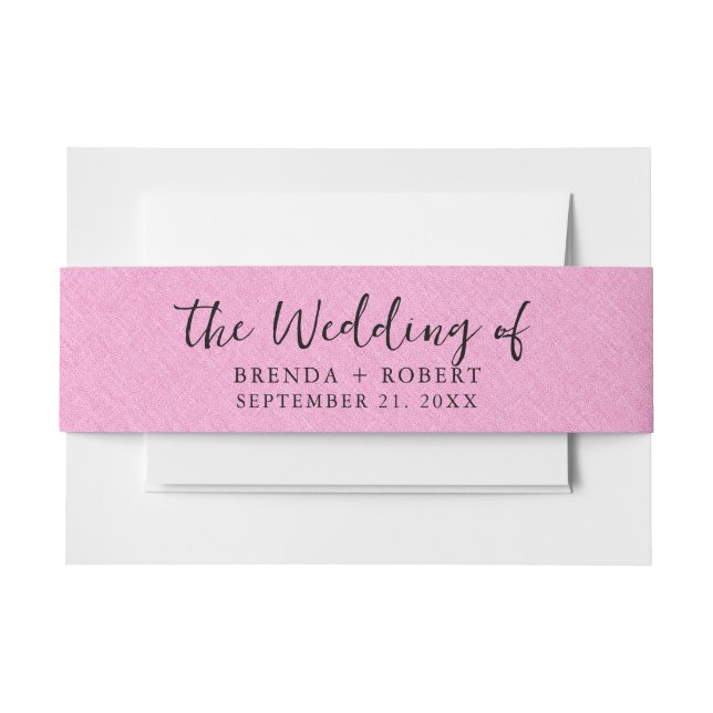 Minimalistisches Pink Linen Textur Schwarze Skript Einladungsbanderole (Vorderseite Beispiel)