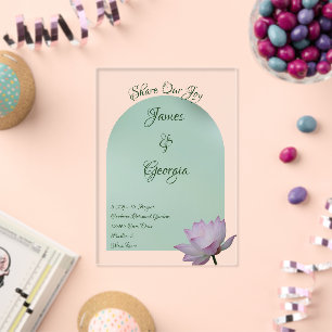 Minimalistisches Pink und grünes Lotus Hochzeitsac Acryleinladungen
