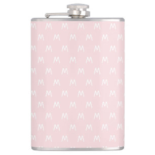 Minimalistisches Pink und Weiß Monogramm Flachmann
