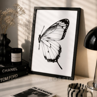 Minimalistisches Poster Schwarz Weiß Schmetterling