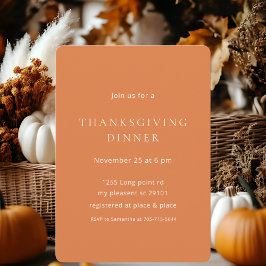 Minimalistisches Pumpkin Orange Erntedank Dinner Einladung