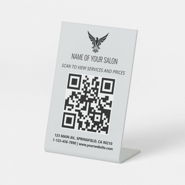 Minimalistisches QR Code-Zeichen - Services & Prei Sockelschild (Vorderseite)