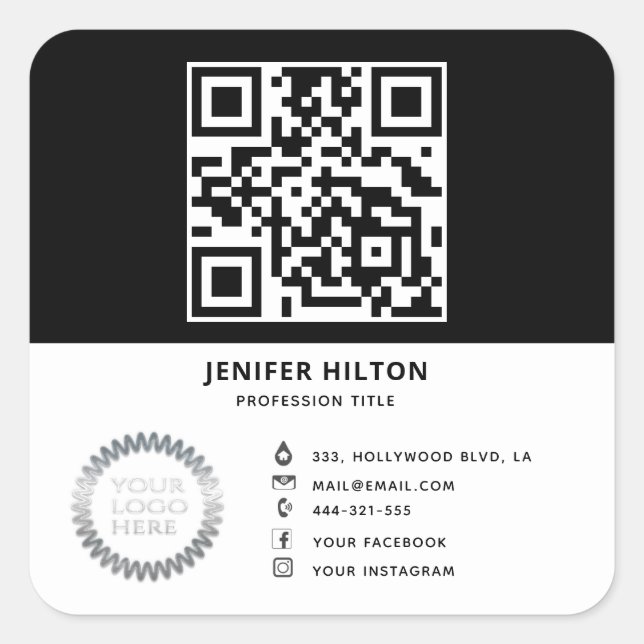 Minimalistisches QR-Logo Quadratischer Aufkleber (Vorderseite)