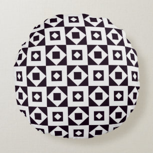 Minimalistisches Quilt Schwarz & Weiß Rundes Kissen