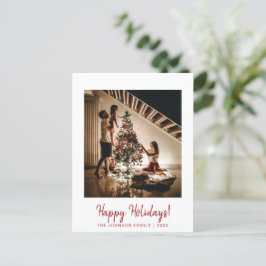 Minimalistisches Red Happy Holidays Foto Postkarte