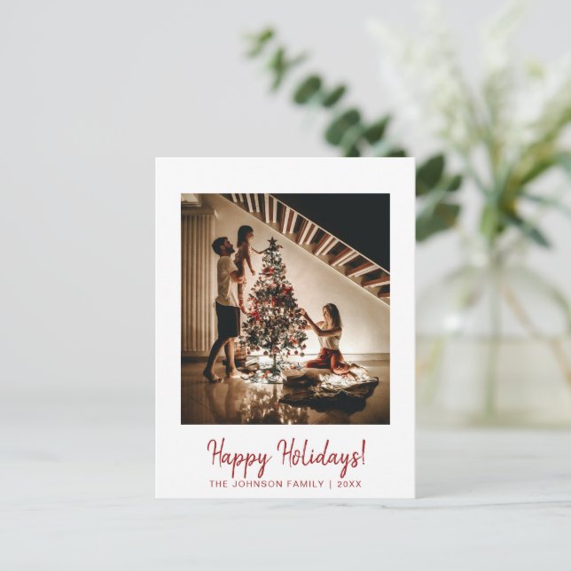 Minimalistisches Red Happy Holidays Foto Postkarte (Stehend Vorderseite)