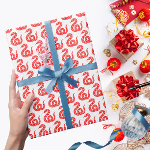 Minimalistisches Red Snake Pattern Chinesisches Ne Geschenkpapier