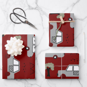 Minimalistisches Retro-Automotiv nahtloses Muster Geschenkpapier Set