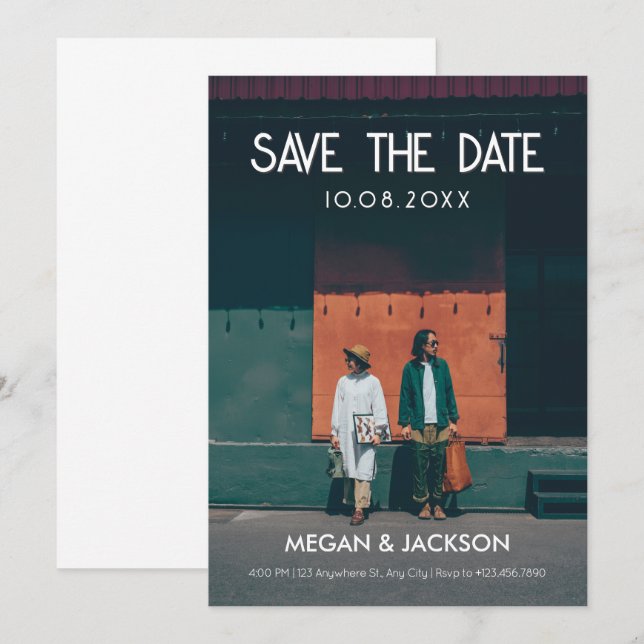 Minimalistisches Retro-Foto Save The Date (Vorne/Hinten)