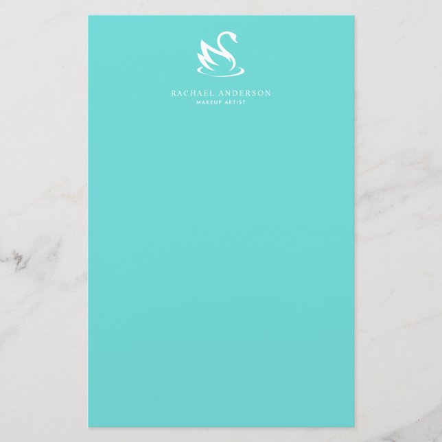 Minimalistisches Robins Egg Blue White Swan Logo Briefpapier (Vorderseite)