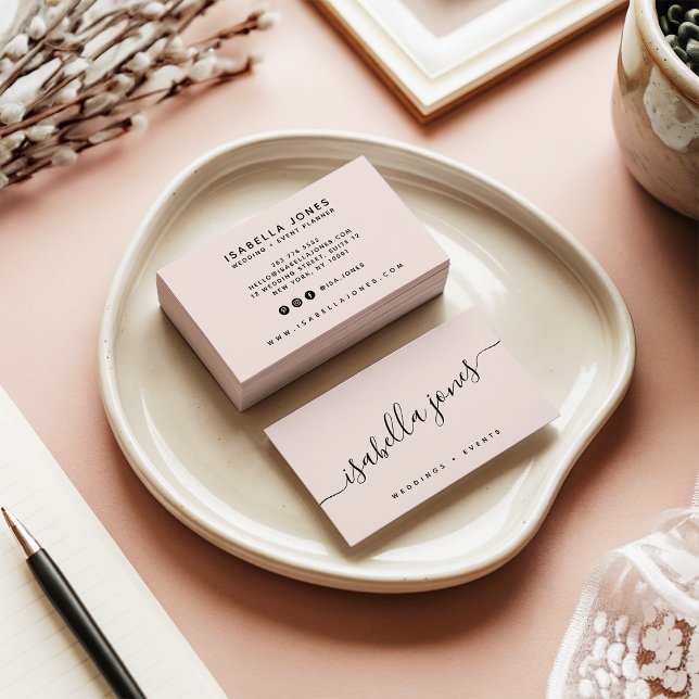 Minimalistisches Rosa beruflicher Luxusskript Visitenkarte (Minimalist blush pink professional luxe script)