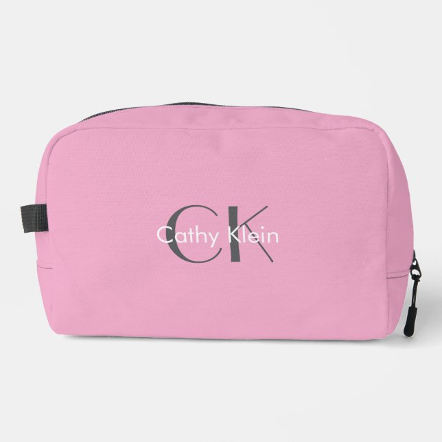 Minimalistisches Rosa Monogramm Waschbeutel (Vorderseite)