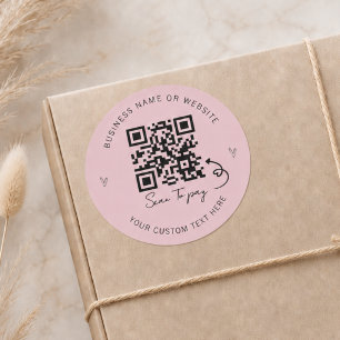 Minimalistisches Rosa QR-Code-Scan-to-Pay-Geschäft Runder Aufkleber