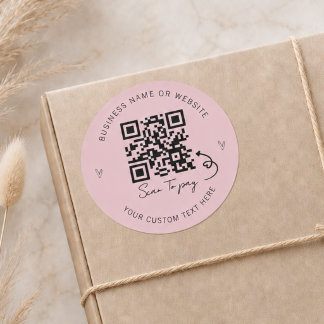 Minimalistisches Rosa QR-Code-Scan-to-Pay-Geschäft Runder Aufkleber