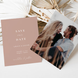 Minimalistisches Rosa-Script-Foto Save the Date