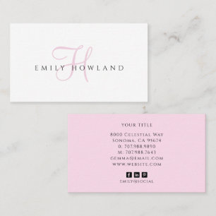 Minimalistisches rosa Skript-Monogramm-Name Visitenkarte