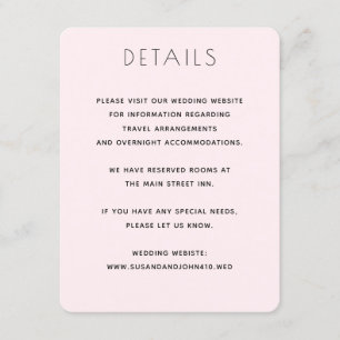 Minimalistisches Rosa und elegante Hochzeit Begleitkarte