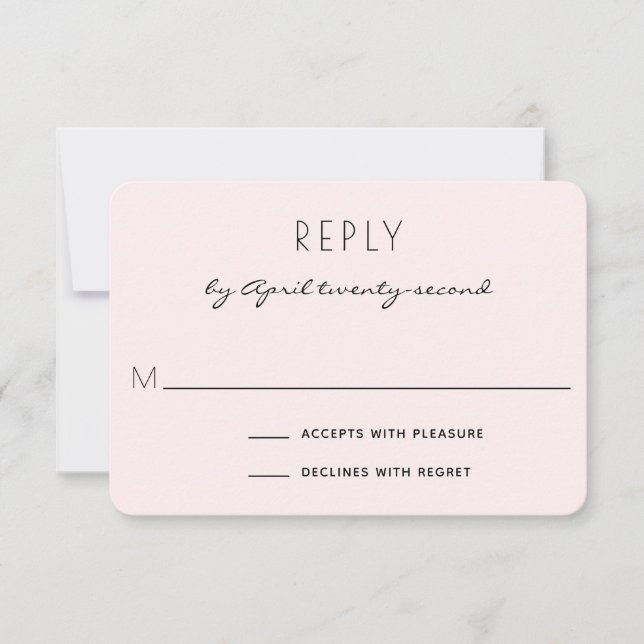 Minimalistisches Rosa und elegante Hochzeit RSVP Karte (Vorderseite)