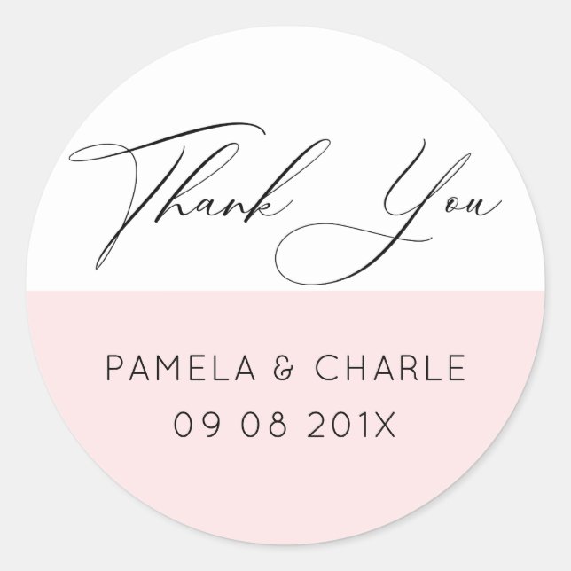 Minimalistisches Rosa und Weiß Danke Typografie Runder Aufkleber (Vorderseite)