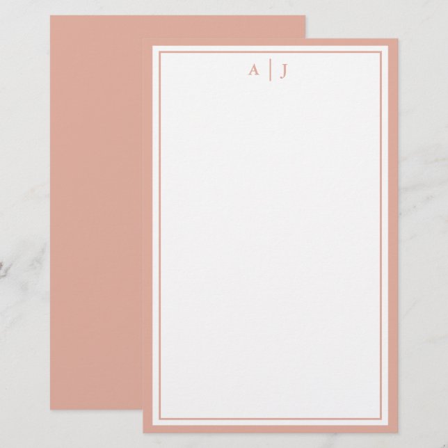 Minimalistisches Rosa Zwei-Bänder-Monogramm Briefpapier (Vorne/Hinten)
