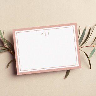 Minimalistisches Rosa Zwei-Bänder-Monogramm Mitteilungskarte