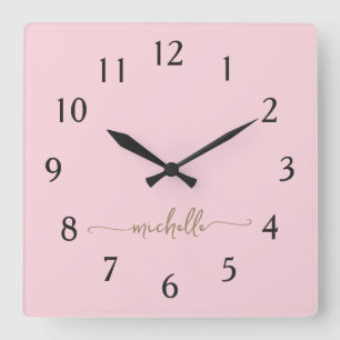 Minimalistisches Roségold-Monogramm in Signatursch Quadratische Wanduhr