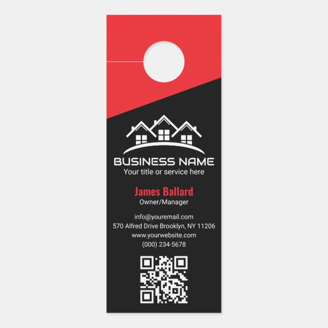 Minimalistisches Rot-Schwarz-Immobilien-Logo Profe Türanhänger (Vorderseite)