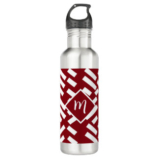 Minimalistisches, rotes, diagonales Muster, Monogr Edelstahlflasche