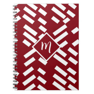 Minimalistisches, rotes, diagonales Muster, Monogr Notizblock